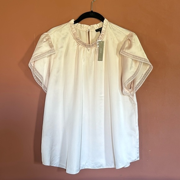 J. Crew Tops - 😊NWT J.CREW Tulip-sleeve ruffleneck top blouse Dune Pink Beige Shell size…